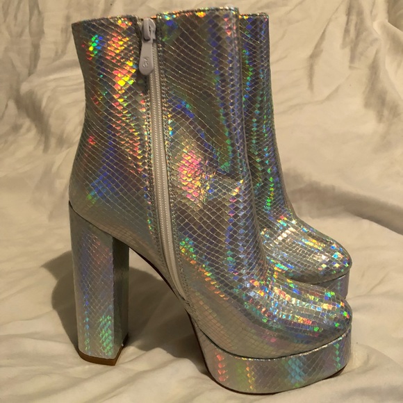 Nasty Gal Shoes Holographic Snake Platform Boot Size 7